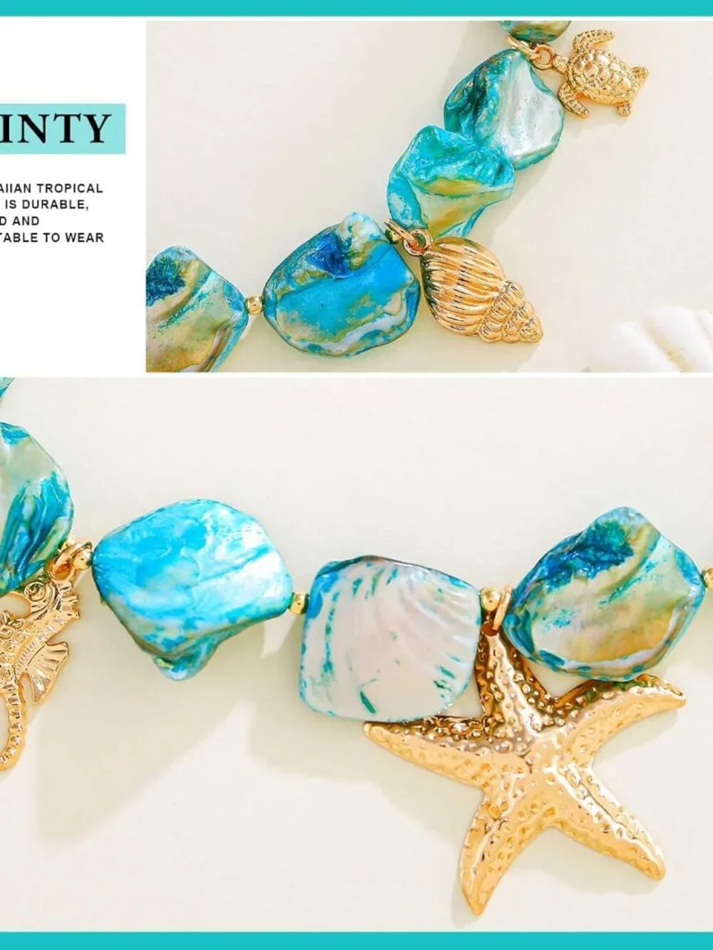 Starfish Shell Necklace Gold Seashell Pendant Necklaces Summer Charm Trendy Chok - Picture 6 of 7
